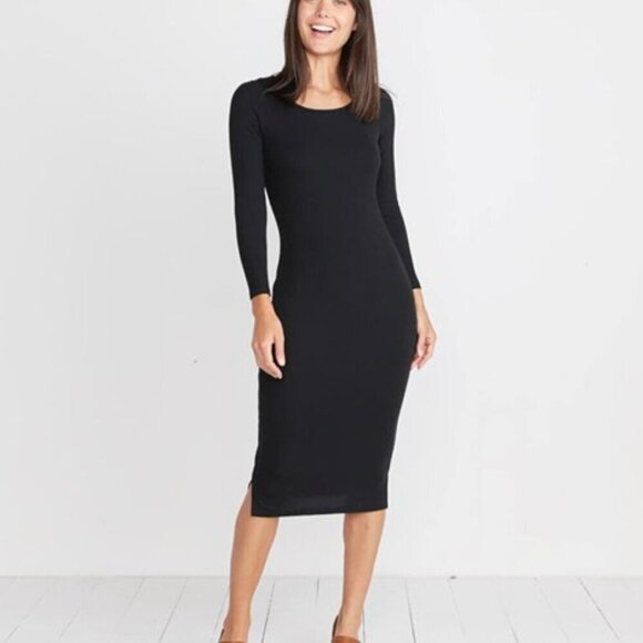 Marine Layer Dresses & Skirts - Marine Layer Longsleeve Lexi Midi Dress Black Rib Knit Long Sleeves Lined Slit L